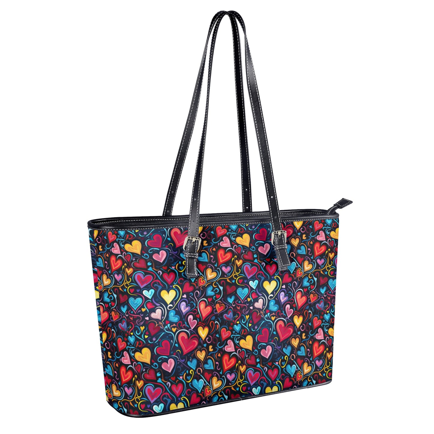 Whimsical Colorful Heart Design Professional Tote Bag Faux Leather (PU) - 2 Sizes