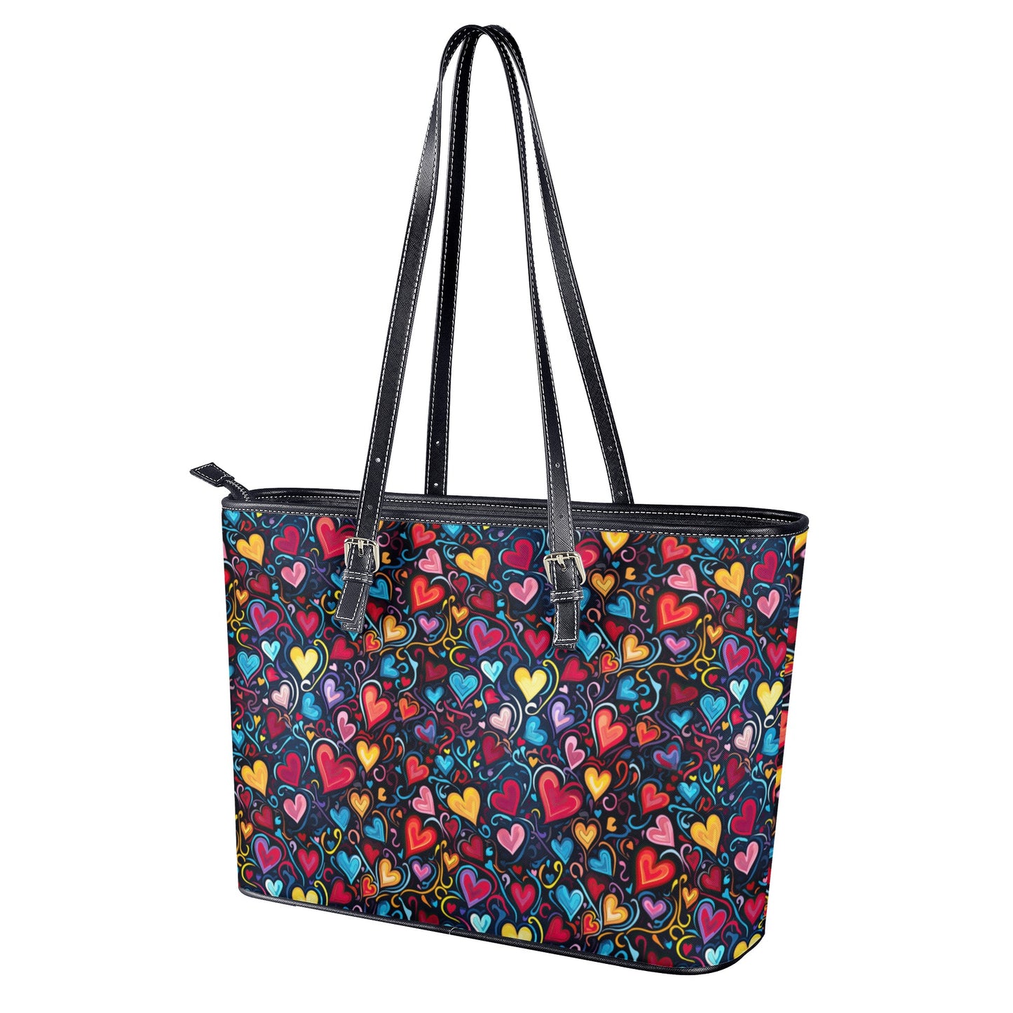 Whimsical Colorful Heart Design Professional Tote Bag Faux Leather (PU) - 2 Sizes