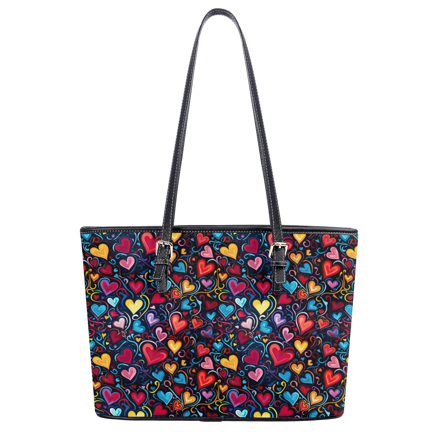 Whimsical Colorful Heart Design Professional Tote Bag Faux Leather (PU) - 2 Sizes