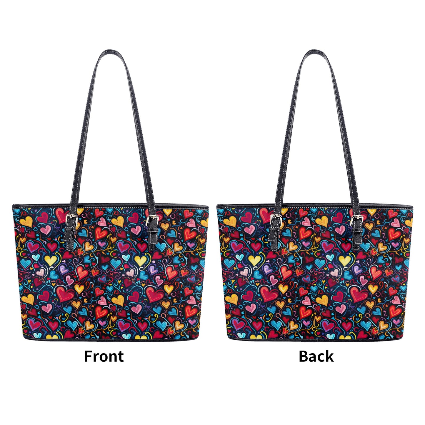 Whimsical Colorful Heart Design Professional Tote Bag Faux Leather (PU) - 2 Sizes