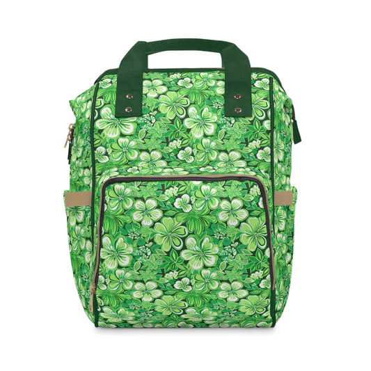 Emerald Essence: Floral Bloom Design in Green Hues Multifunctional Diaper Backpack