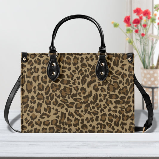 Wild Elegance Brown and Black Leopard Print Leather Handbag (PU) - 3 Sizes