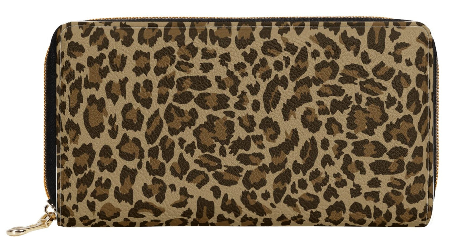 Wild Elegance Brown and Black Leopard Print Leather Wallet (PU)