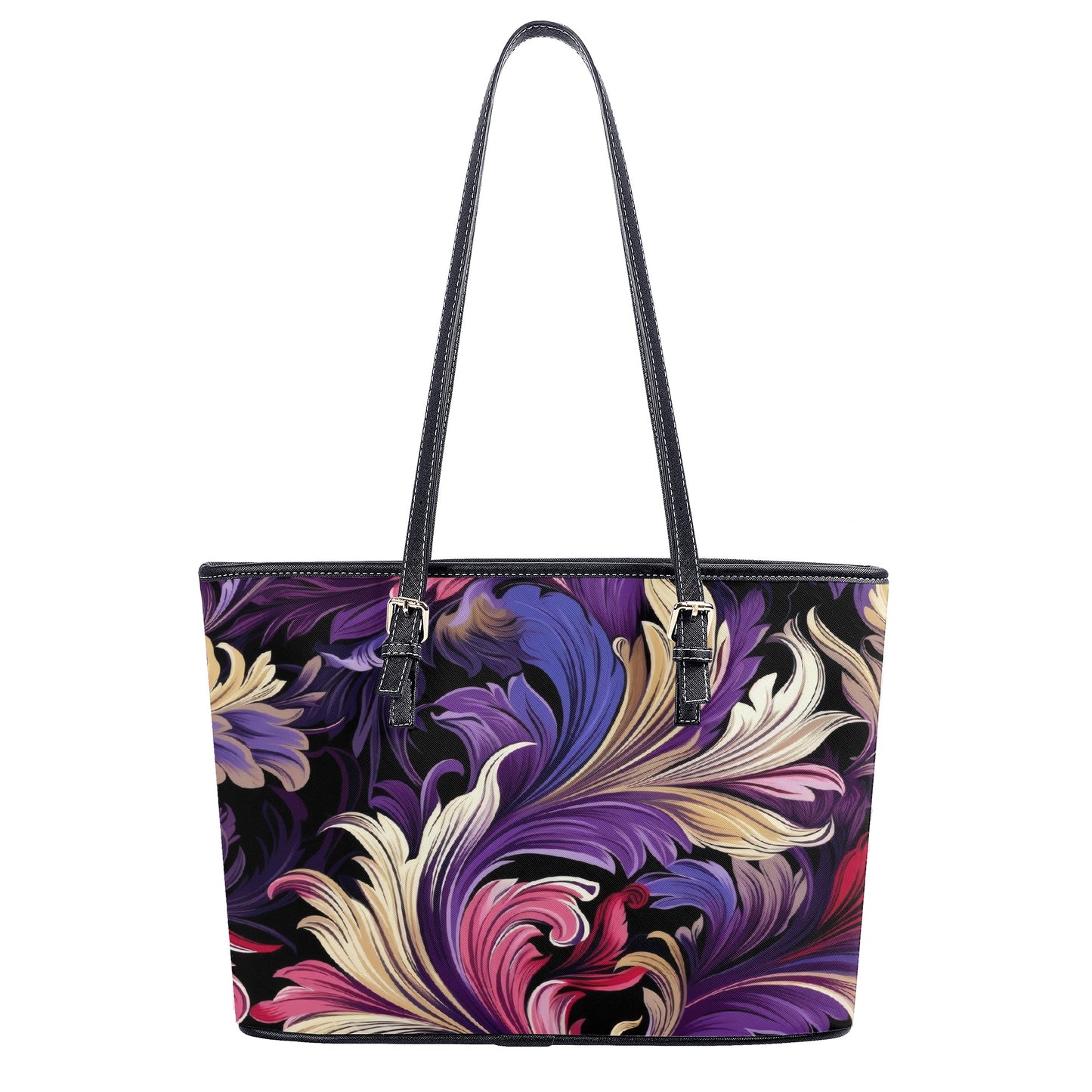 Purple, Gold & Pink Floral Swirls of Filigree Design Professional Tote Bag Faux Leather (PU) - 2 Sizes