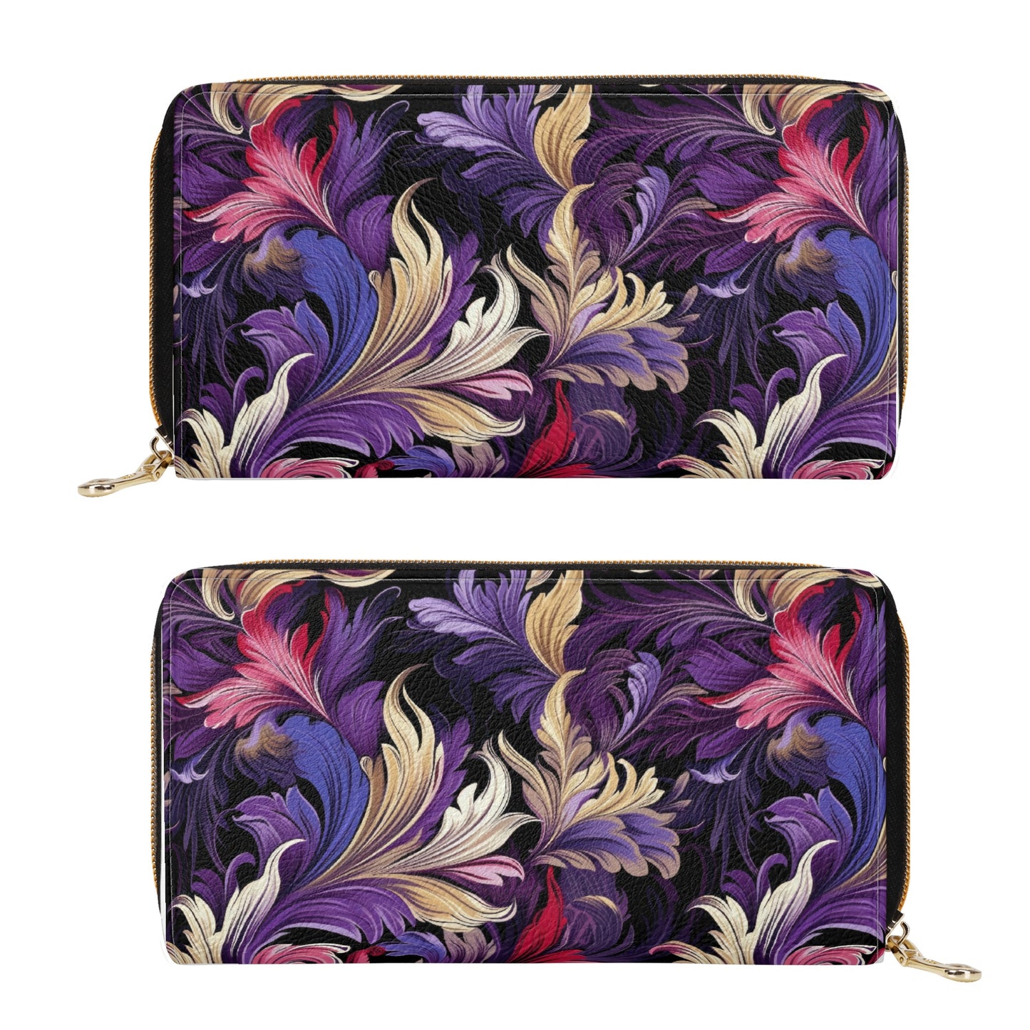 Purple, Gold & Pink Floral Swirls of Filigree Design Leather Wallet (PU)