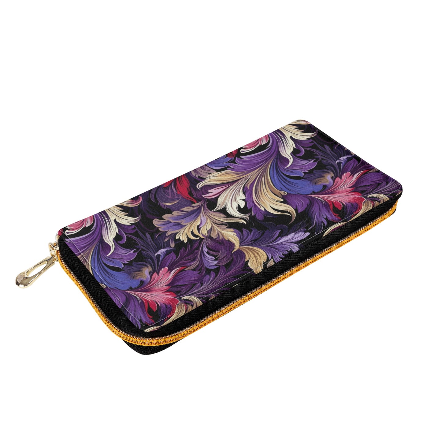 Purple, Gold & Pink Floral Swirls of Filigree Design Leather Wallet (PU)