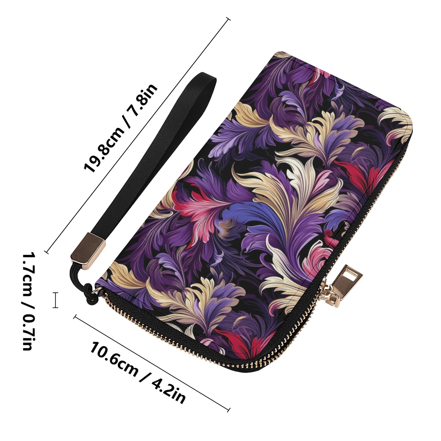 Purple, Gold & Pink Floral Swirls of Filigree Design - Wristlet Wallet Leather (PU)