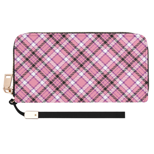 Chic Contrast: Pink & Black Argyle Plaid Pattern - Wristlet Wallet Leather (PU)