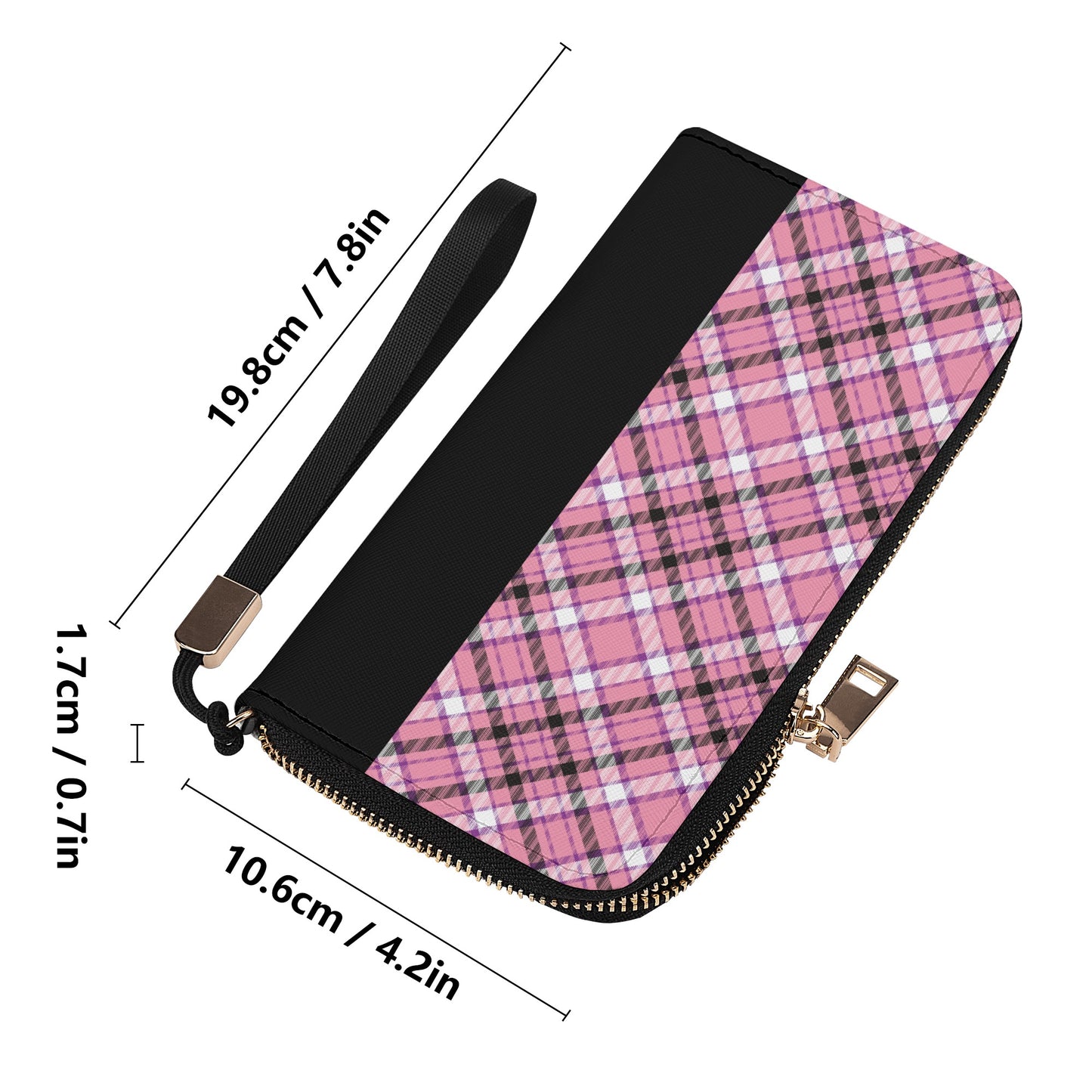 Chic Contrast: Pink & Black Argyle Plaid Pattern with Black Band - Wristlet Wallet Leather (PU)