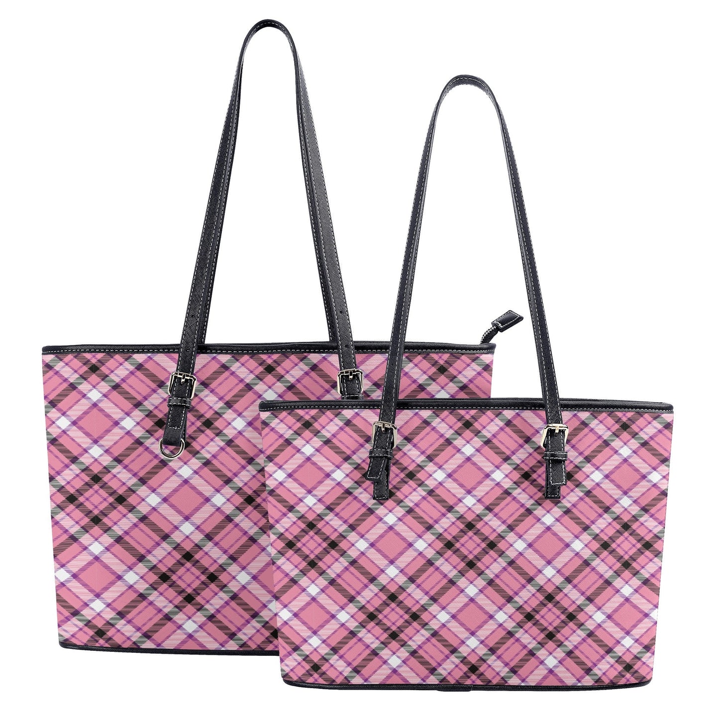 Chic Contrast: Pink & Black Argyle Plaid Pattern Professional Tote Bag Faux Leather (PU) - 2 Sizes