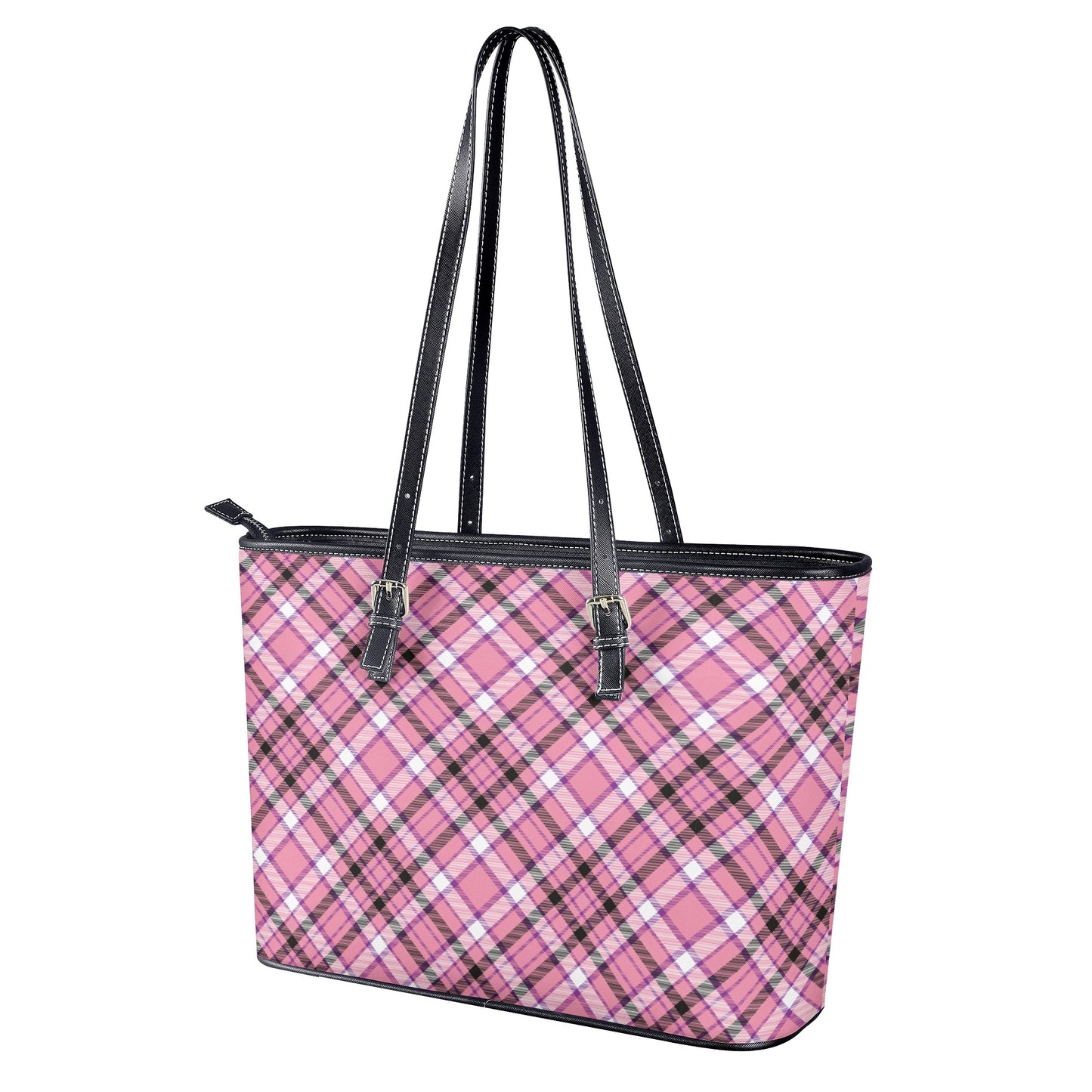 Chic Contrast: Pink & Black Argyle Plaid Pattern Professional Tote Bag Faux Leather (PU) - 2 Sizes