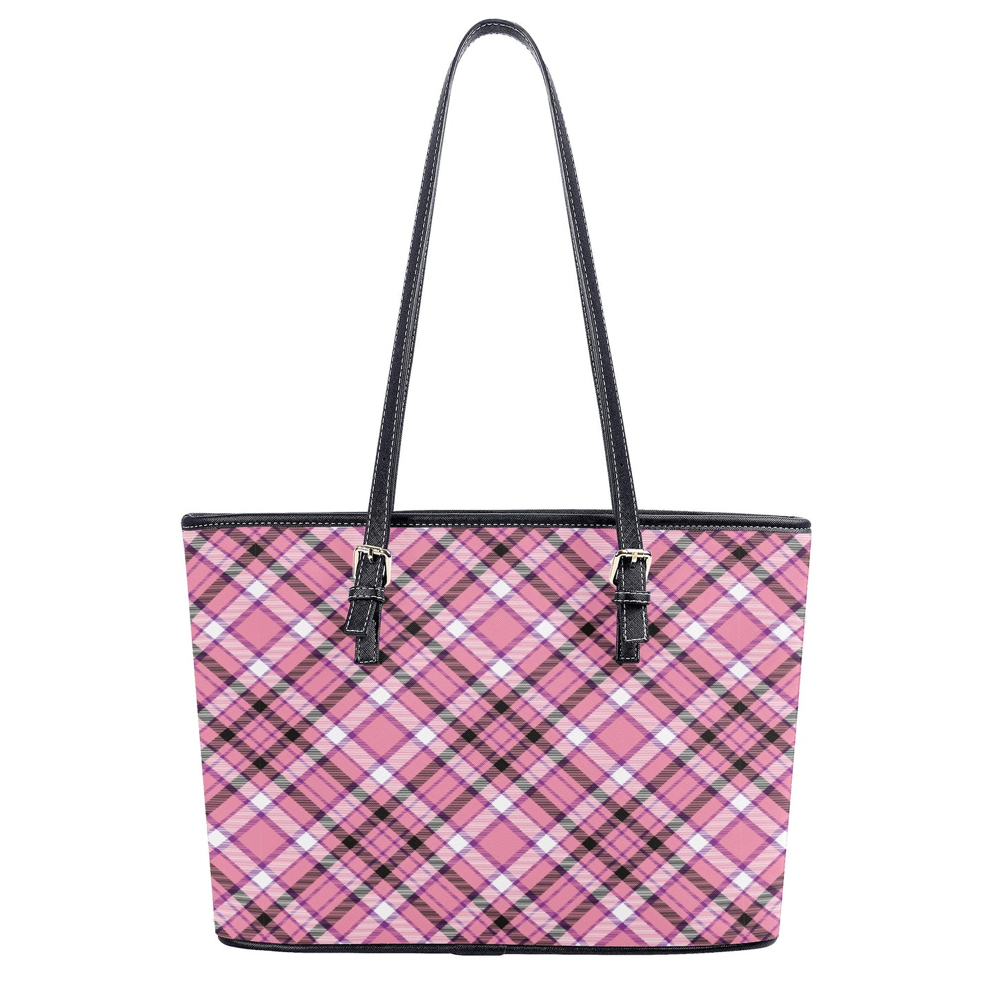 Chic Contrast: Pink & Black Argyle Plaid Pattern Professional Tote Bag Faux Leather (PU) - 2 Sizes