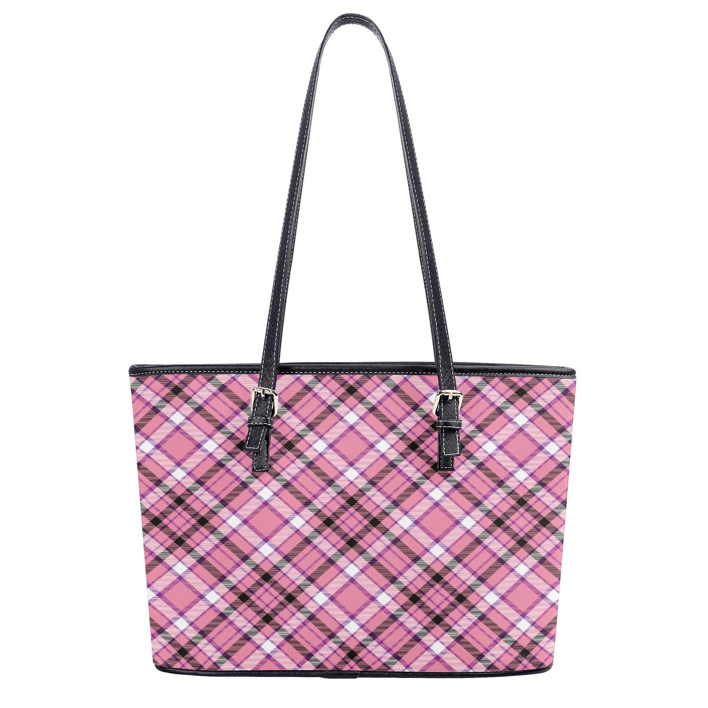 Chic Contrast: Pink & Black Argyle Plaid Pattern Professional Tote Bag Faux Leather (PU) - 2 Sizes