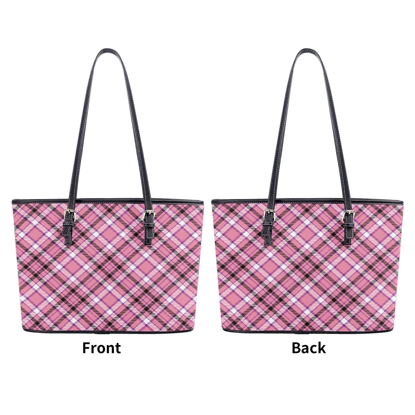 Chic Contrast: Pink & Black Argyle Plaid Pattern Professional Tote Bag Faux Leather (PU) - 2 Sizes