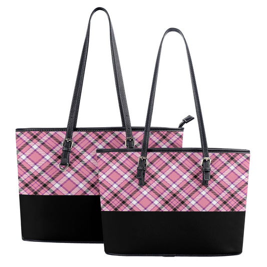 Chic Contrast: Pink & Black Argyle Plaid Pattern with Black Band Professional Tote Bag Faux Leather (PU) - 2 Sizes