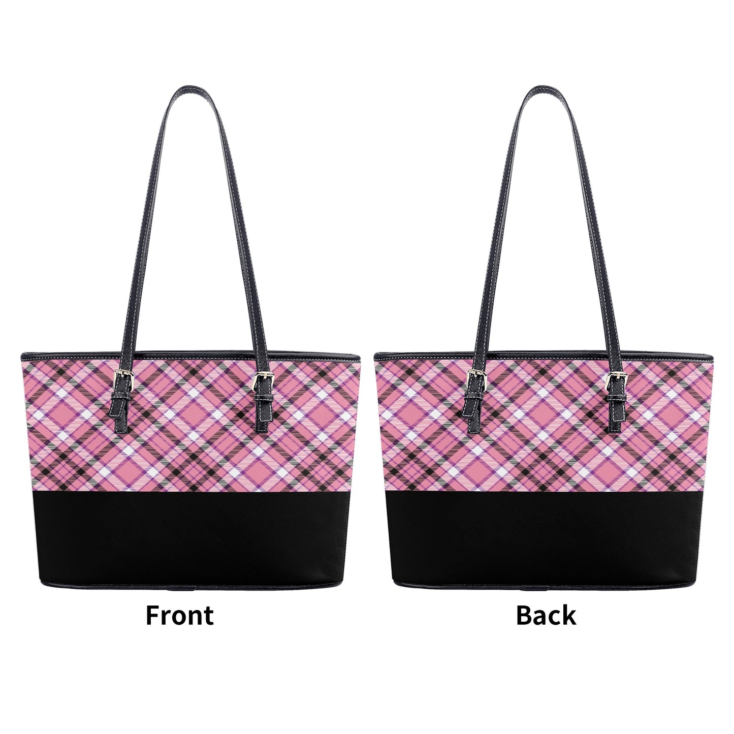 Chic Contrast: Pink & Black Argyle Plaid Pattern with Black Band Professional Tote Bag Faux Leather (PU) - 2 Sizes