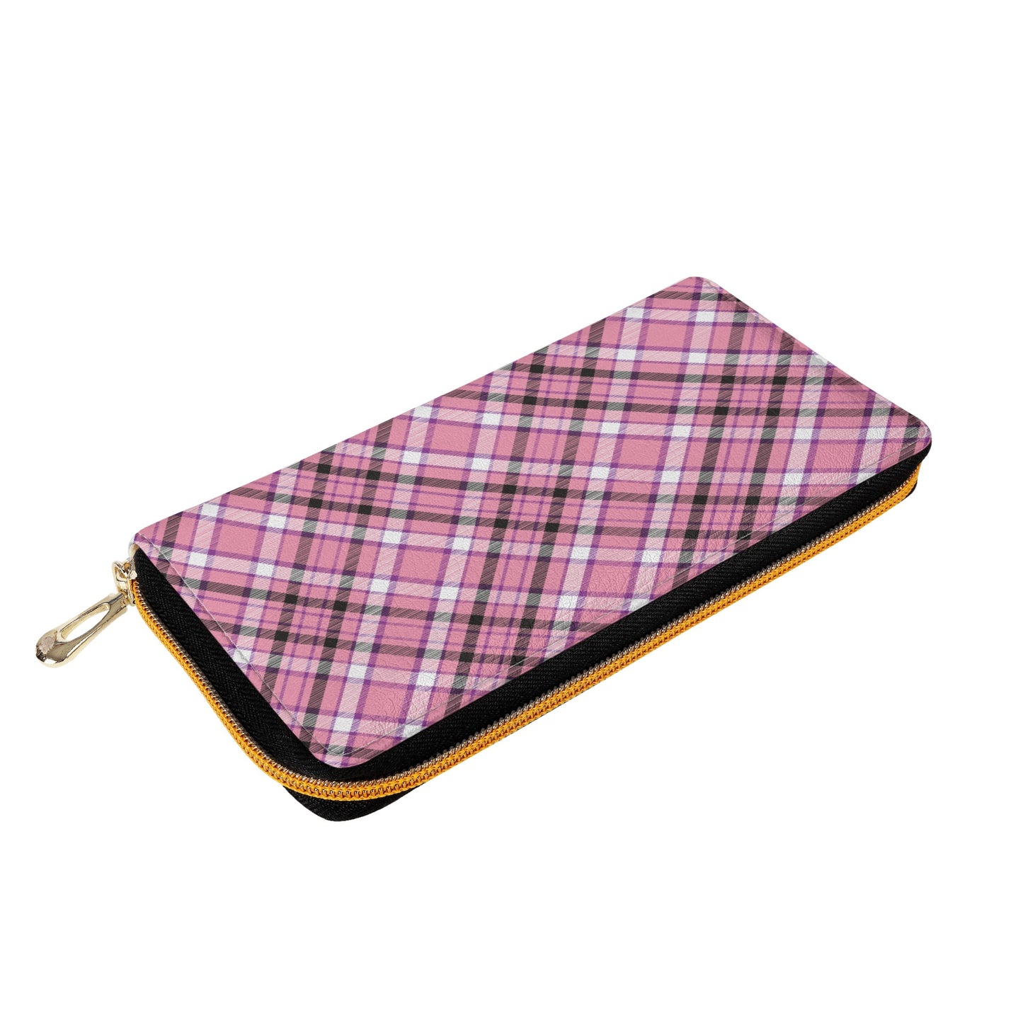 Chic Contrast: Pink & Black Argyle Plaid Pattern Leather Wallet (PU)