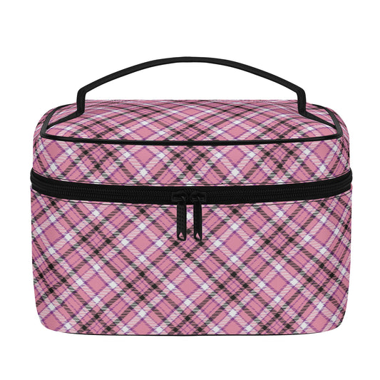 Chic Contrast: Pink & Black Argyle Plaid Pattern - Cosmetic or Toiletry Bag Faux Leather (PU)