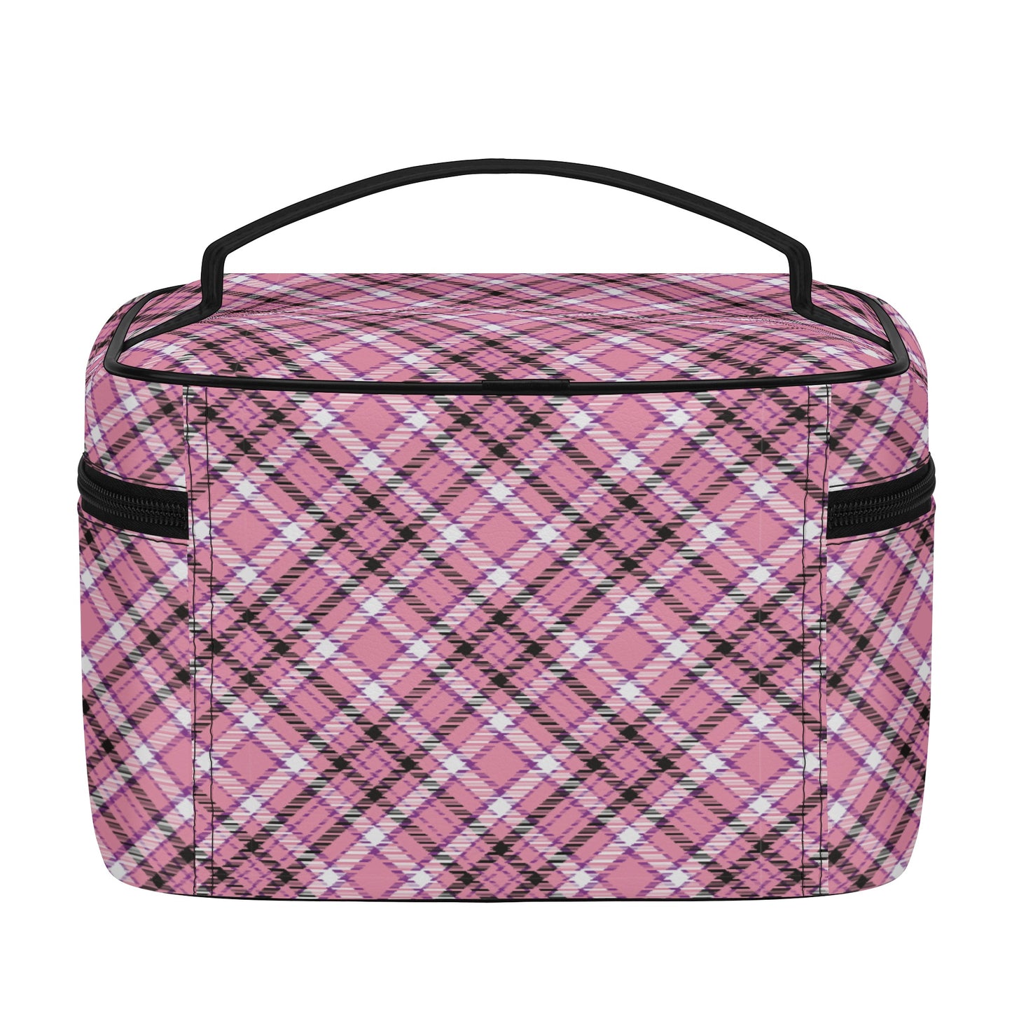 Chic Contrast: Pink & Black Argyle Plaid Pattern - Cosmetic or Toiletry Bag Faux Leather (PU)