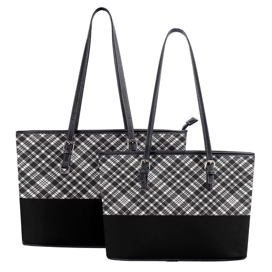 Chic Contrasting Black & Grey Argyle Plaid Pattern  with Black Band Professional Tote Bag Faux Leather (PU) - 2 Sizes