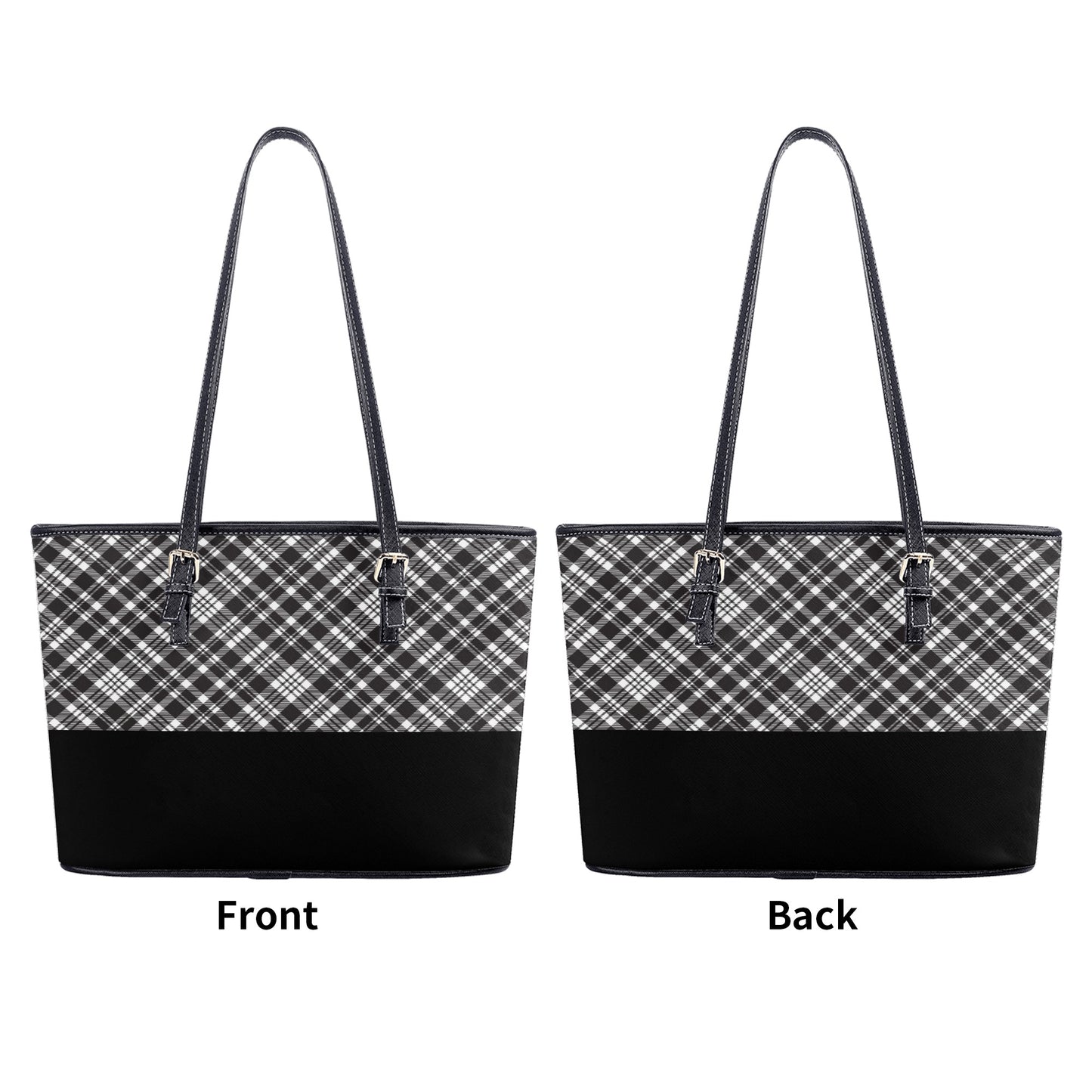 Chic Contrasting Black & Grey Argyle Plaid Pattern  with Black Band Professional Tote Bag Faux Leather (PU) - 2 Sizes