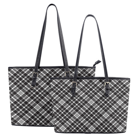 Chic Contrasting Black & Grey Argyle Plaid Pattern  Professional Tote Bag Faux Leather (PU) - 2 Sizes