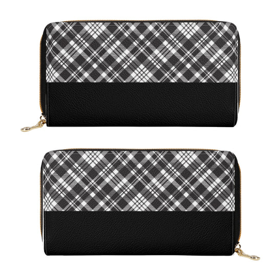 Chic Contrasting Black & Grey Argyle Plaid Pattern  with Black Band Leather Wallet (PU)