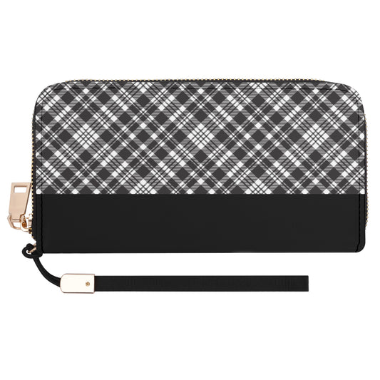 Chic Contrasting Black & Grey Argyle Plaid Pattern with Black Band - Wristlet Wallet Leather (PU)