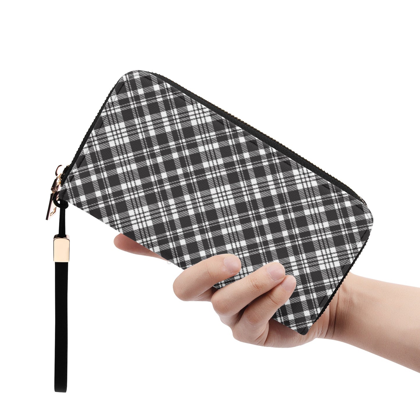 Chic Contrasting Black & Grey Argyle Plaid Pattern  - Wristlet Wallet Leather (PU)