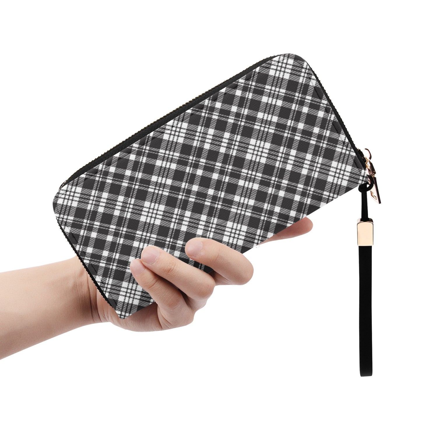 Chic Contrasting Black & Grey Argyle Plaid Pattern  - Wristlet Wallet Leather (PU)