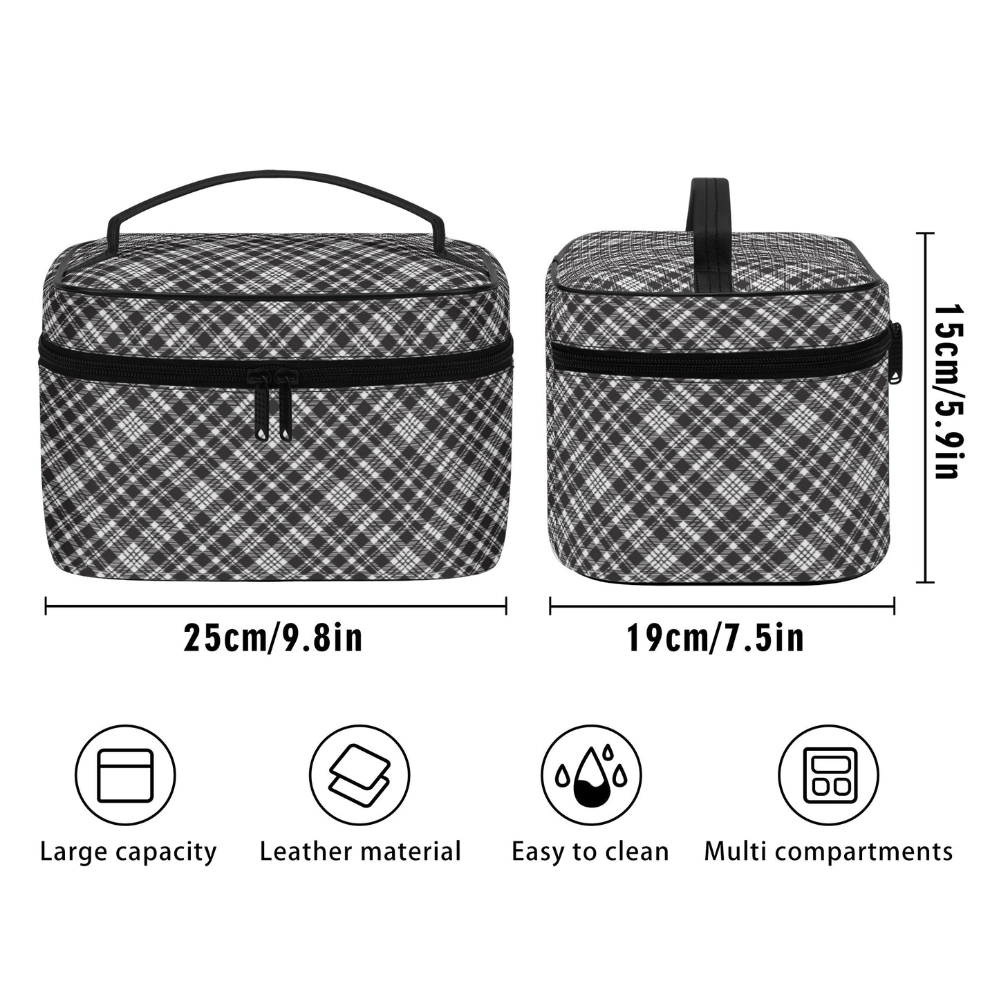 Chic Contrasting Black & Grey Argyle Plaid Pattern  - Cosmetic or Toiletry Bag Faux Leather (PU)