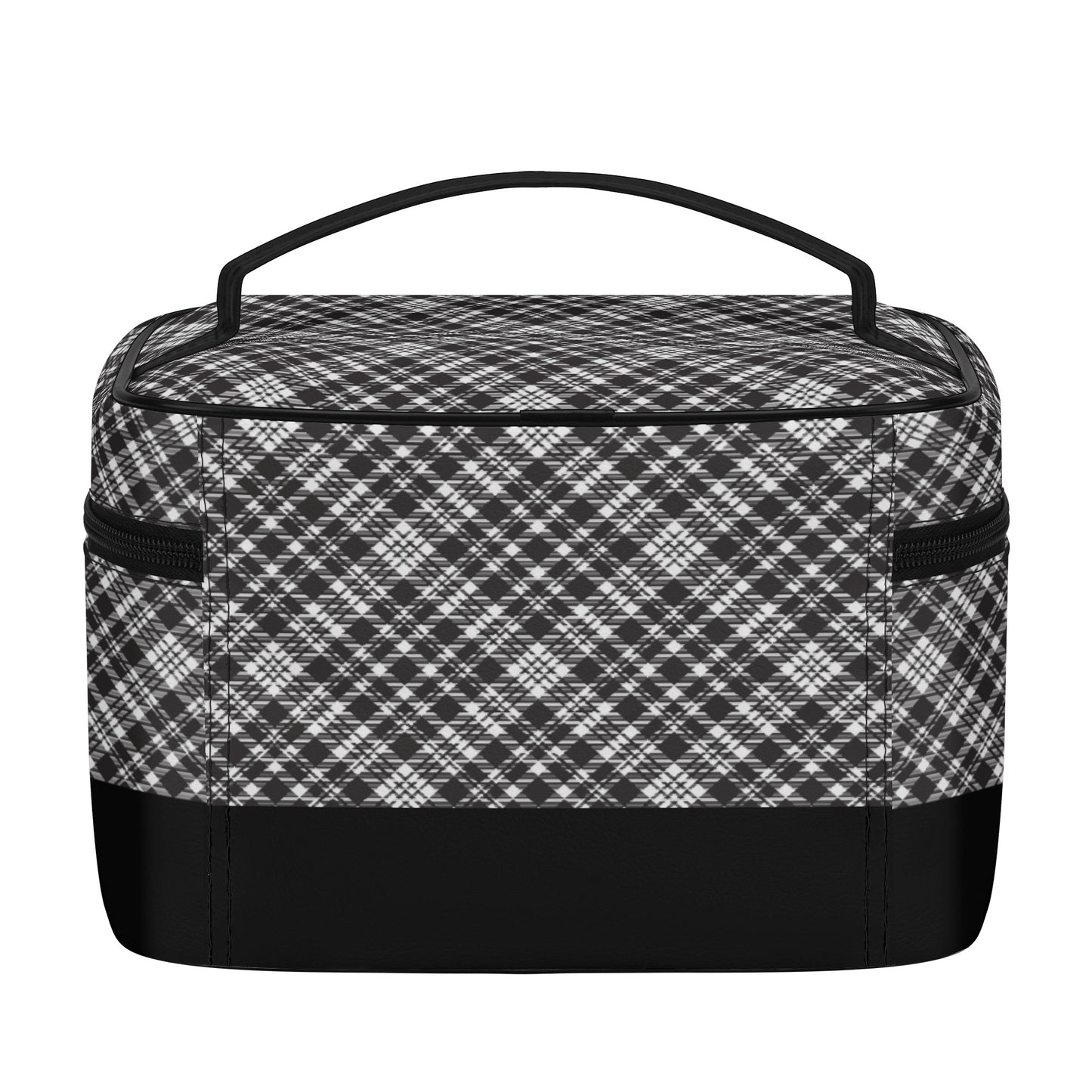 Chic Contrasting Black & Grey Argyle Plaid Pattern  with Black Band - Cosmetic or Toiletry Bag Faux Leather (PU)