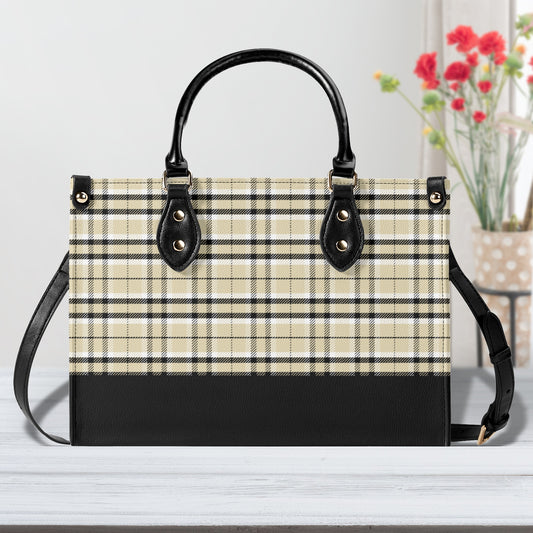 Chic Contrasting Yellow & Grey Argyle Plaid with Striking Black Accents Leather Handbag (PU) - 3 Sizes