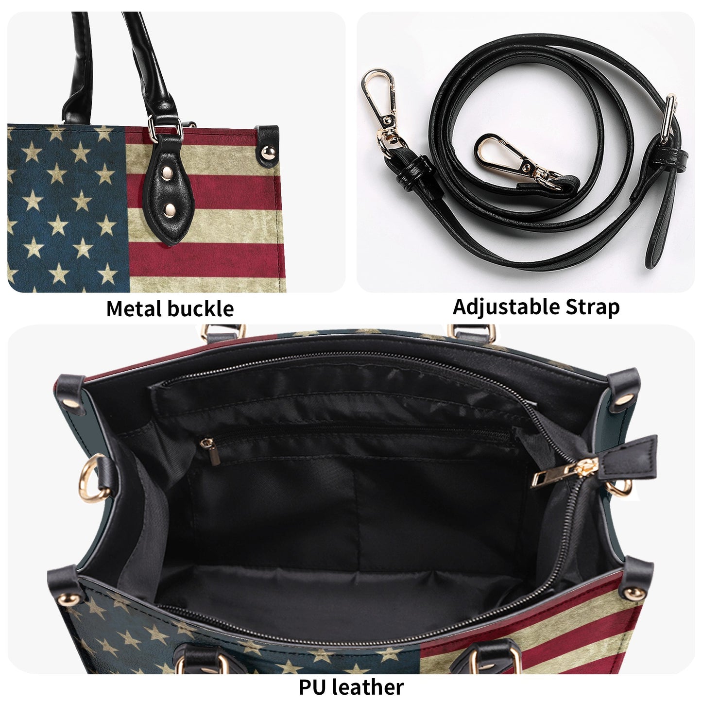 Rustic American Flag Leather Handbag (PU) - 3 Sizes