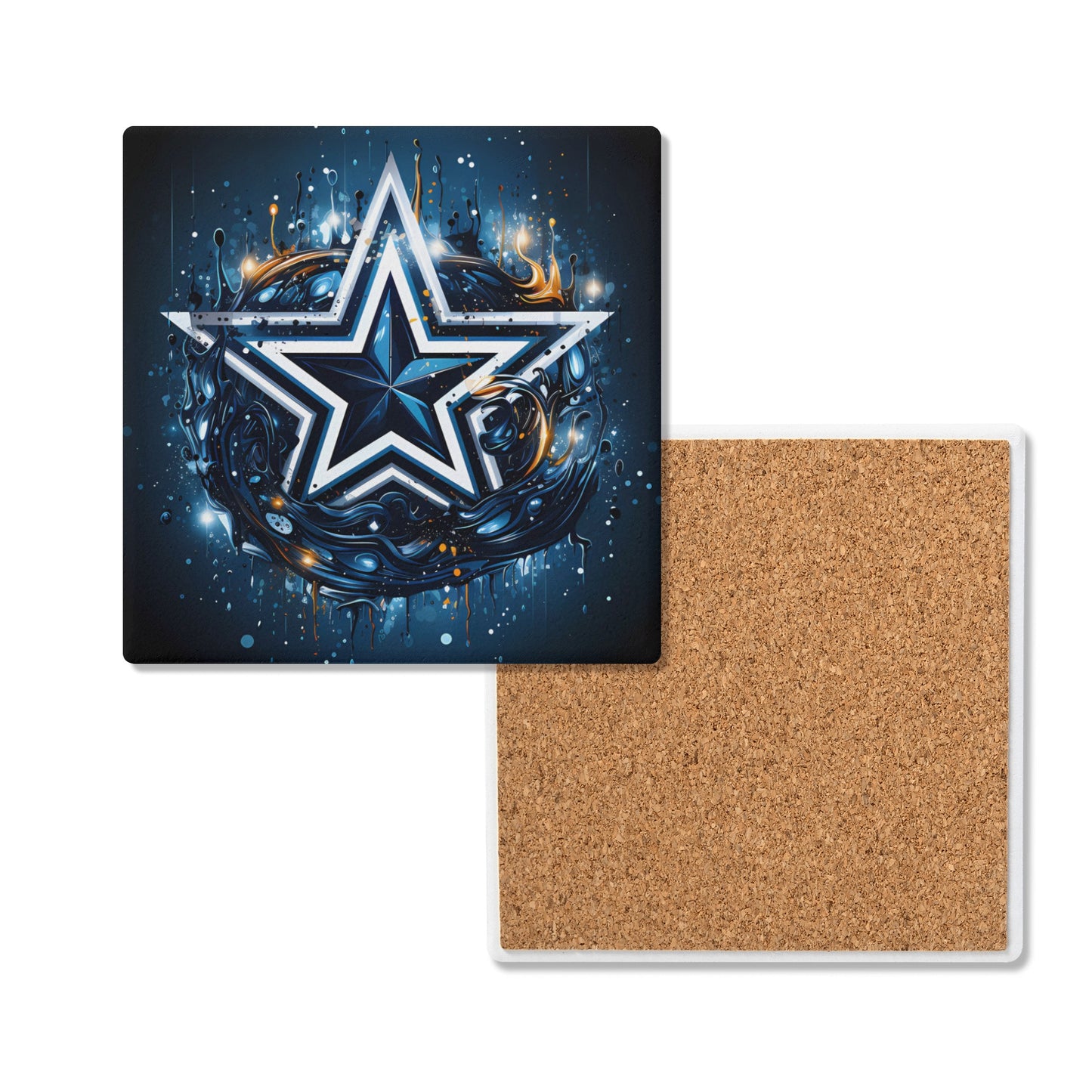 Dallas Cowboys Themed Star Square Ceramic Coasters - Set of 4