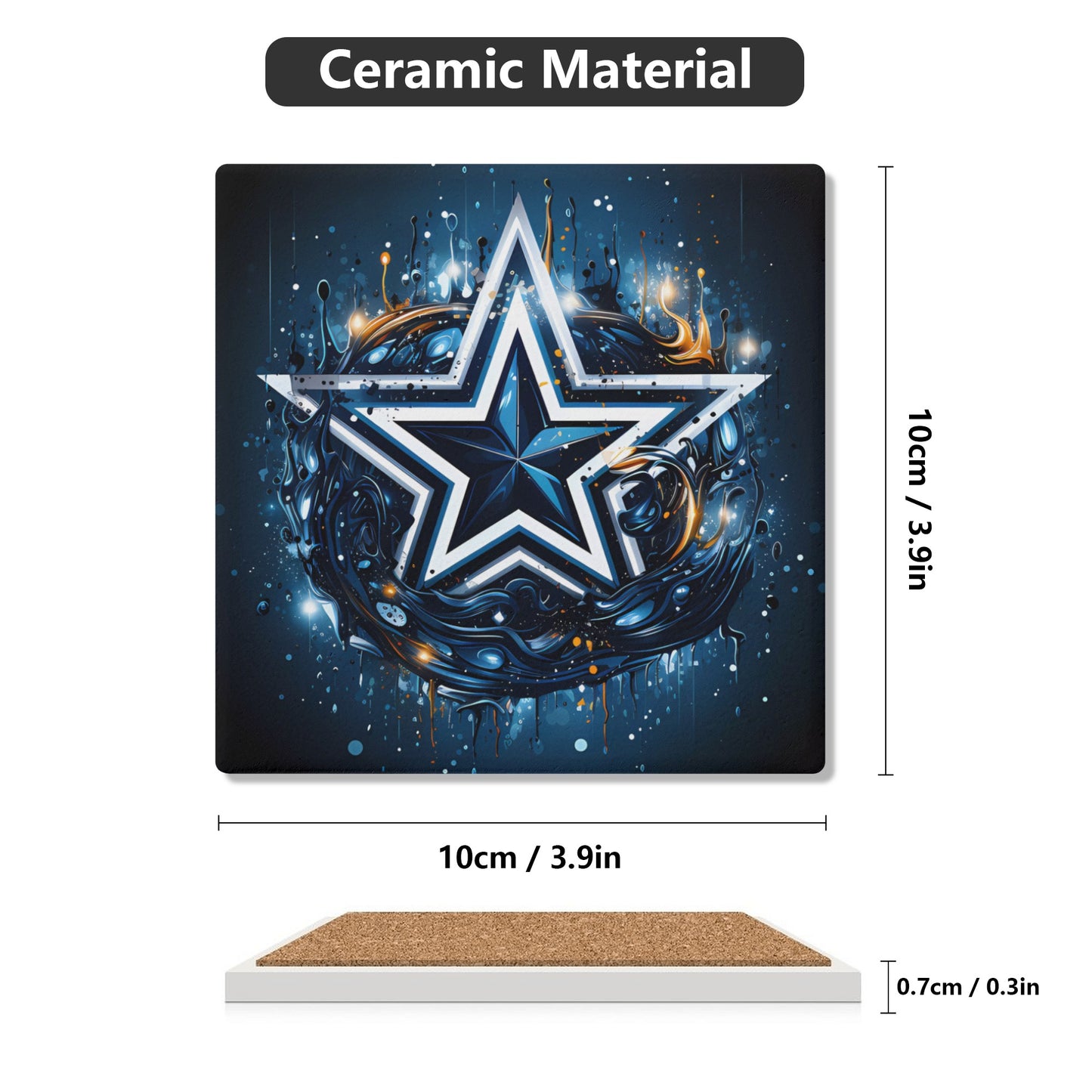 Dallas Cowboys Themed Star Square Ceramic Coasters - Set of 4