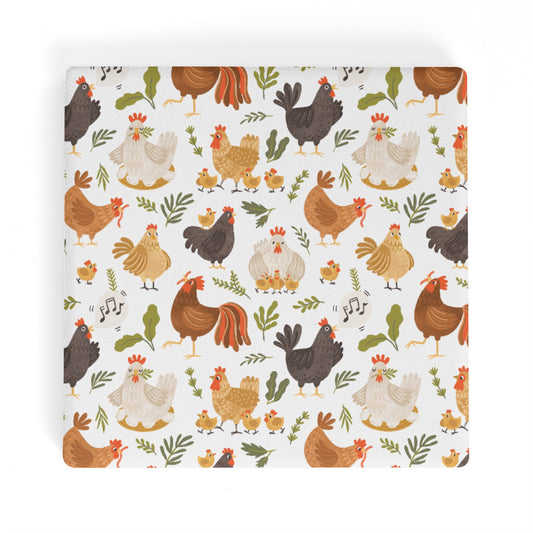 Quirky Farm Flock: Crazy Chickens on the Loose! Square Ceramic Coasters - Set of 4