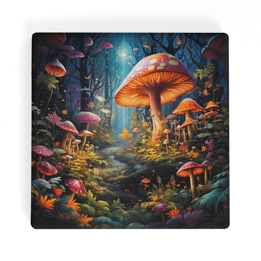 Fairytale Vibrant 3D Mushroom Garden Square Ceramic Coasters - Set of 4