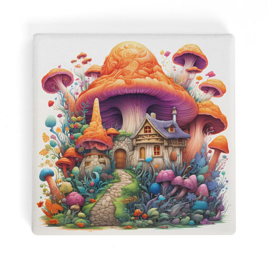 Whimsical Mushroom Flower Garden Square Ceramic Coasters - Set of 4