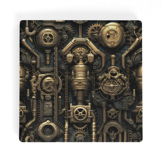 Steampunk Gold Gears and Mechanical Elements Square Ceramic Coasters - Set of 4