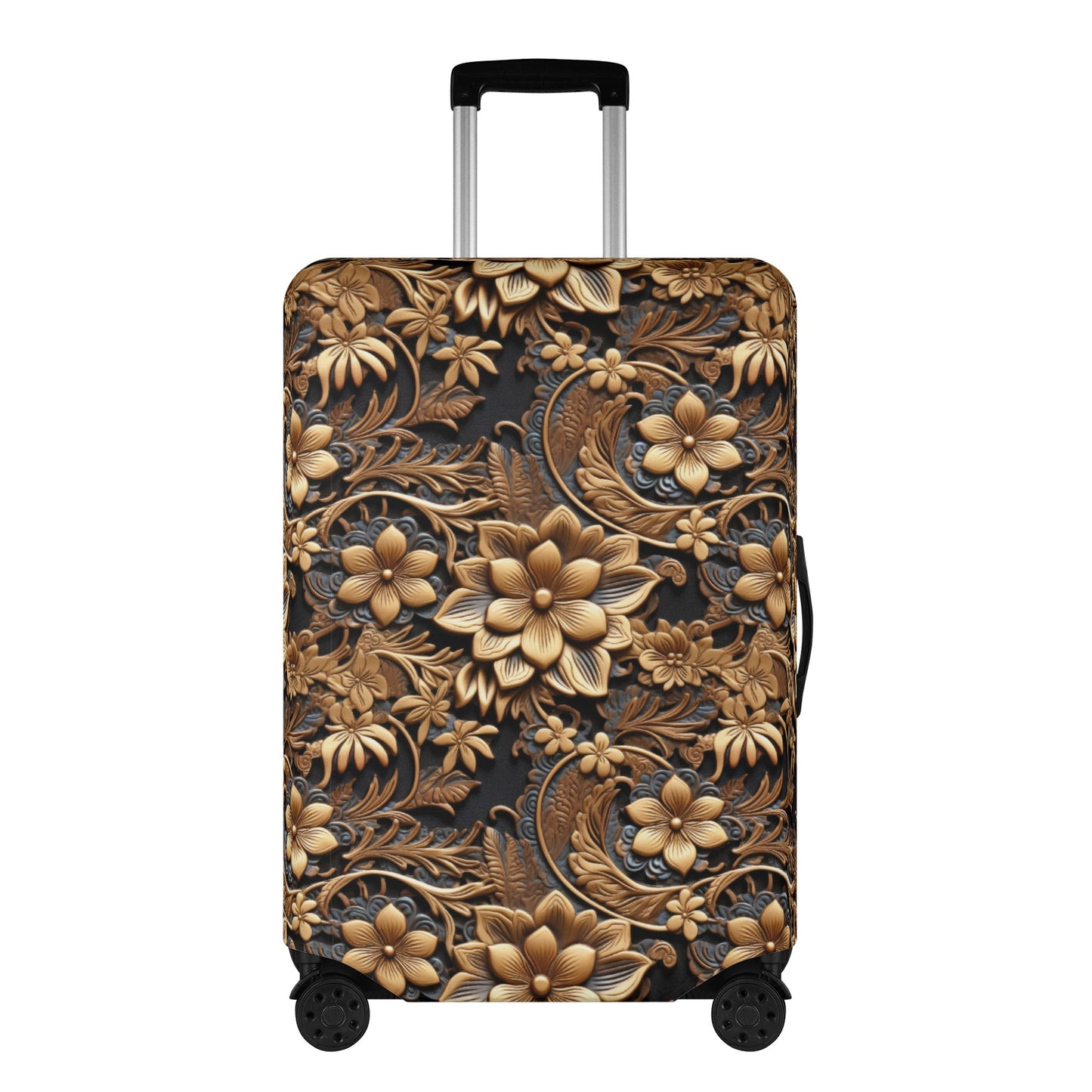 Tooled Gold Leather Flowers with Blue Accent Print Design  - Luggage Protector and Cover 3 Sizes