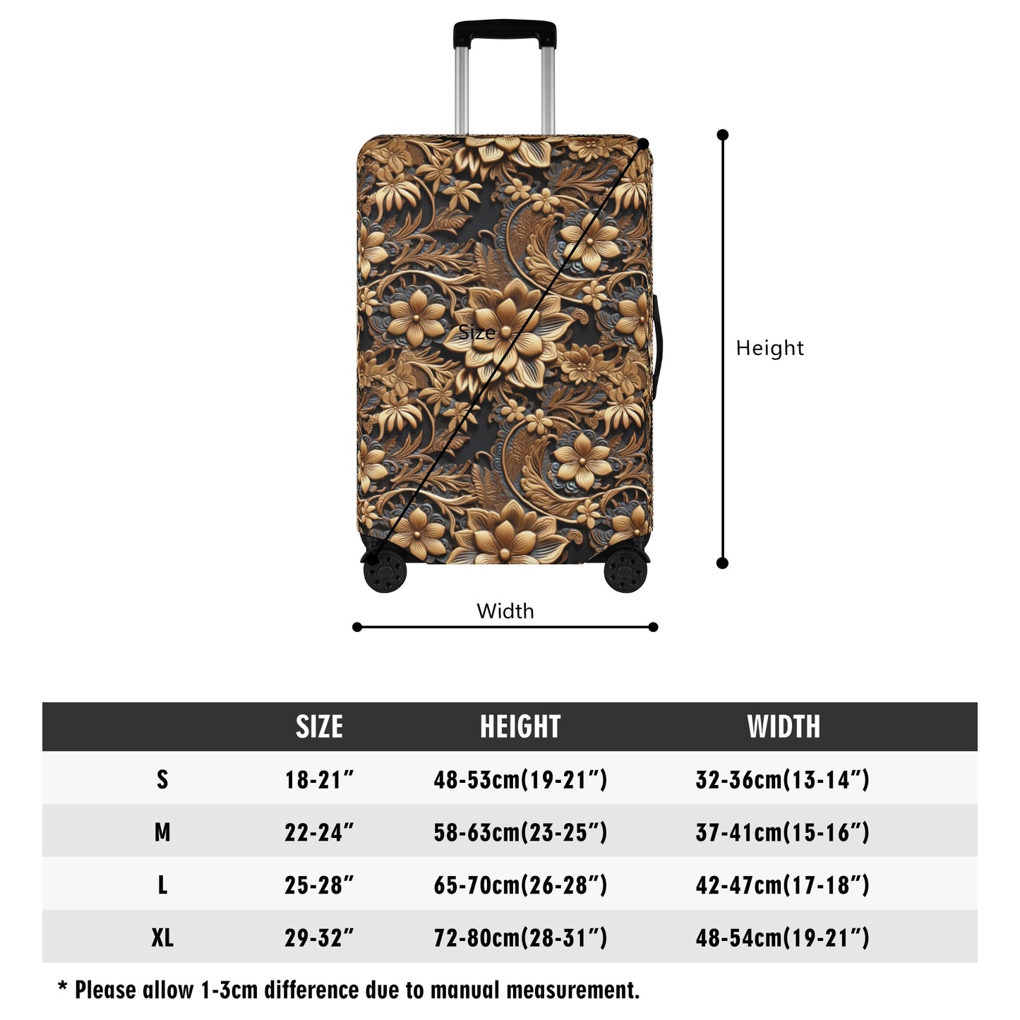 Tooled Gold Leather Flowers with Blue Accent Print Design  - Luggage Protector and Cover 3 Sizes