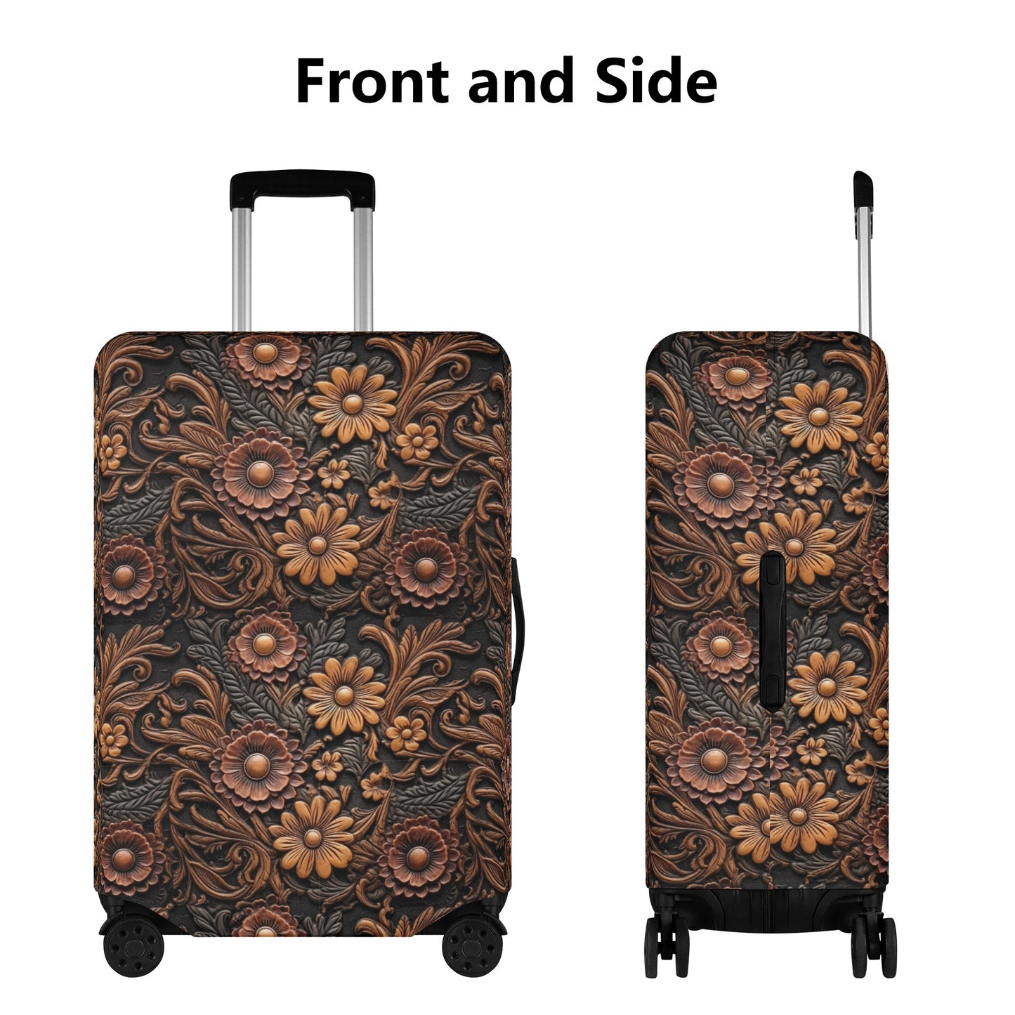 Tooled Leather Large Red & Gold Flowers with Blue Accents Print Design  - Luggage Protector and Cover 3 Sizes