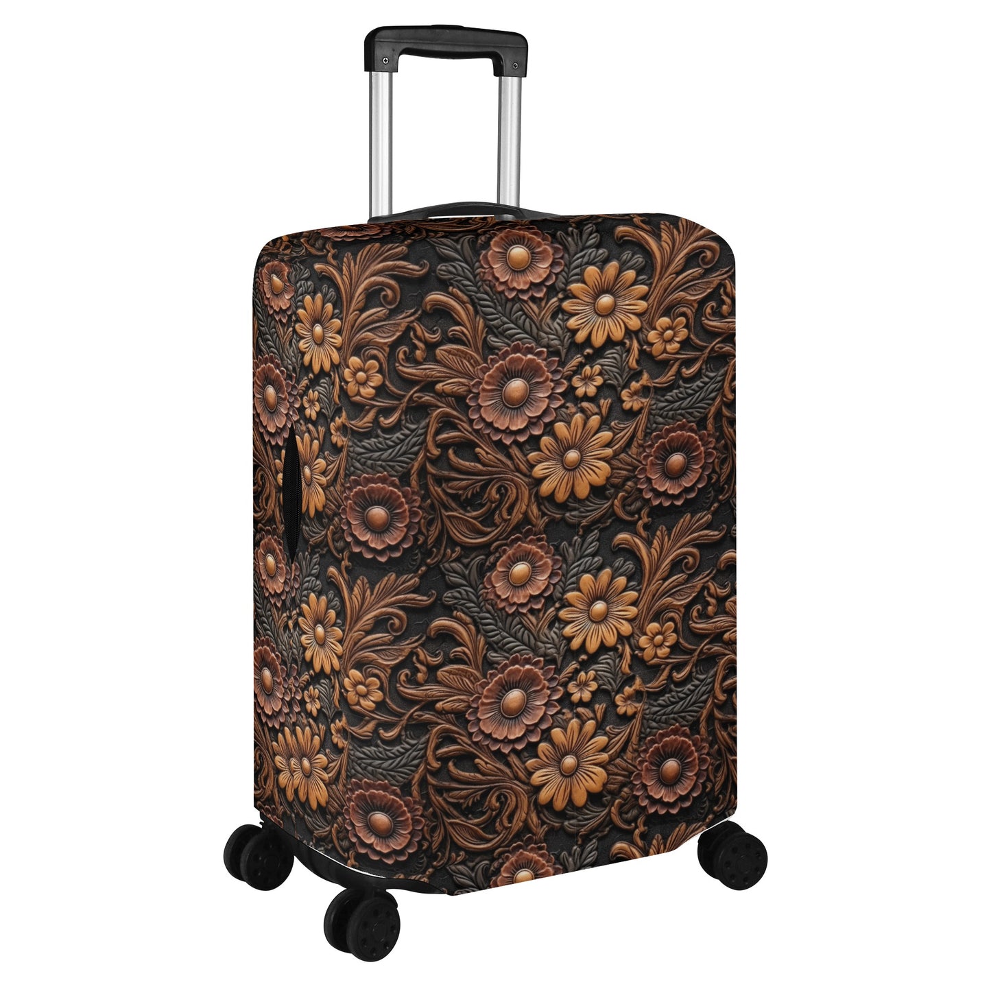 Tooled Leather Large Red & Gold Flowers with Blue Accents Print Design  - Luggage Protector and Cover 3 Sizes