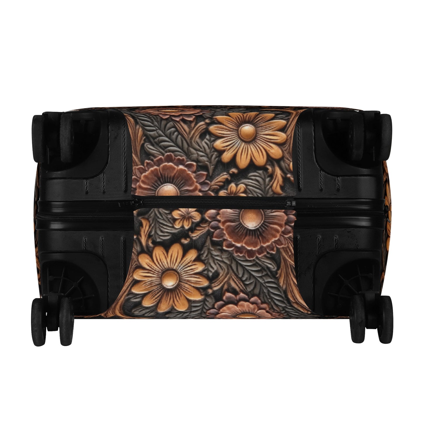 Tooled Leather Large Red & Gold Flowers with Blue Accents Print Design  - Luggage Protector and Cover 3 Sizes