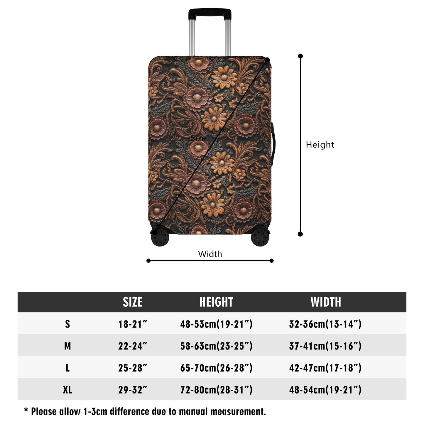 Tooled Leather Large Red & Gold Flowers with Blue Accents Print Design  - Luggage Protector and Cover 3 Sizes