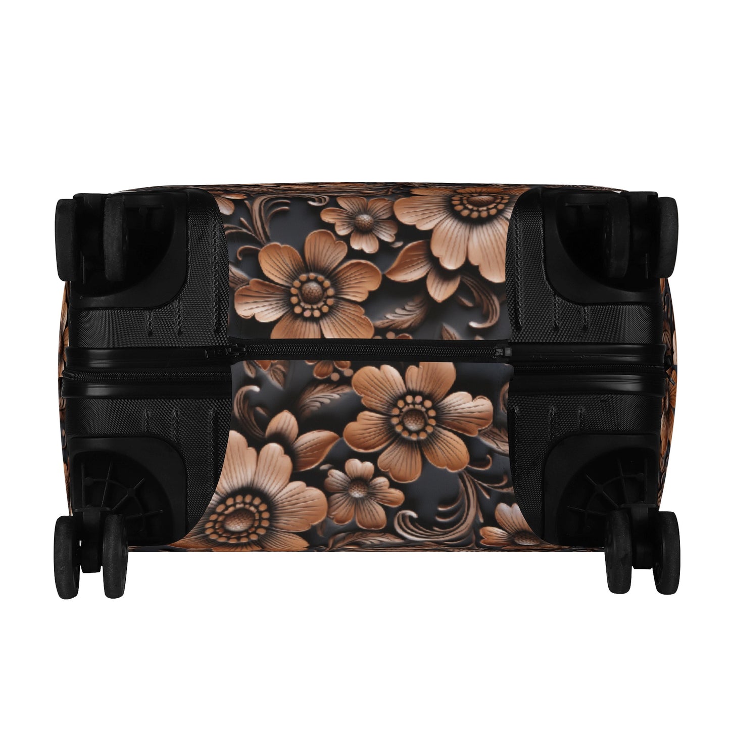 Tooled Deep Brown Leather Flowers Print Luggage Cover in 3 Sizes