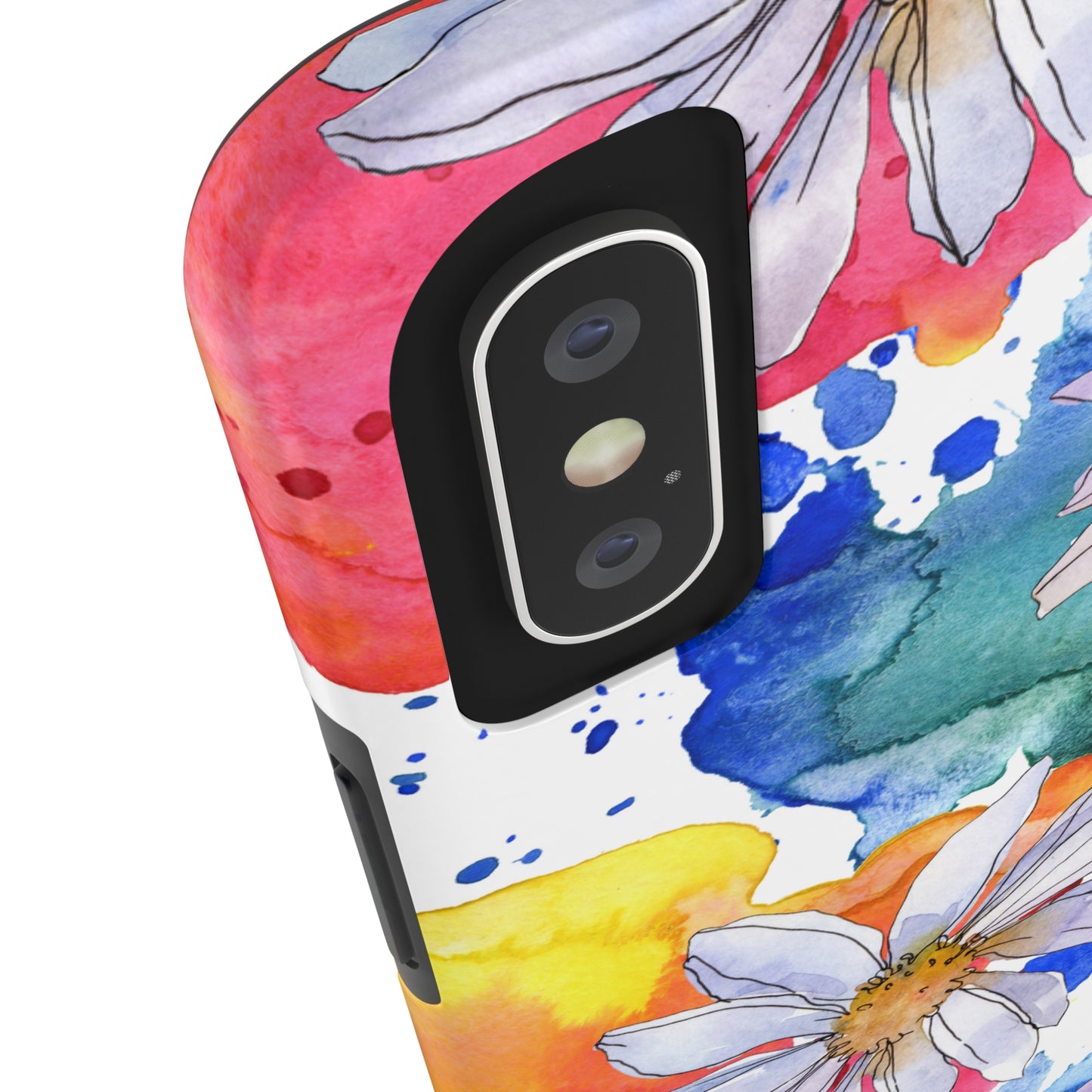 Large Colorful Watercolor Daisy Design Iphone Tough Phone Case