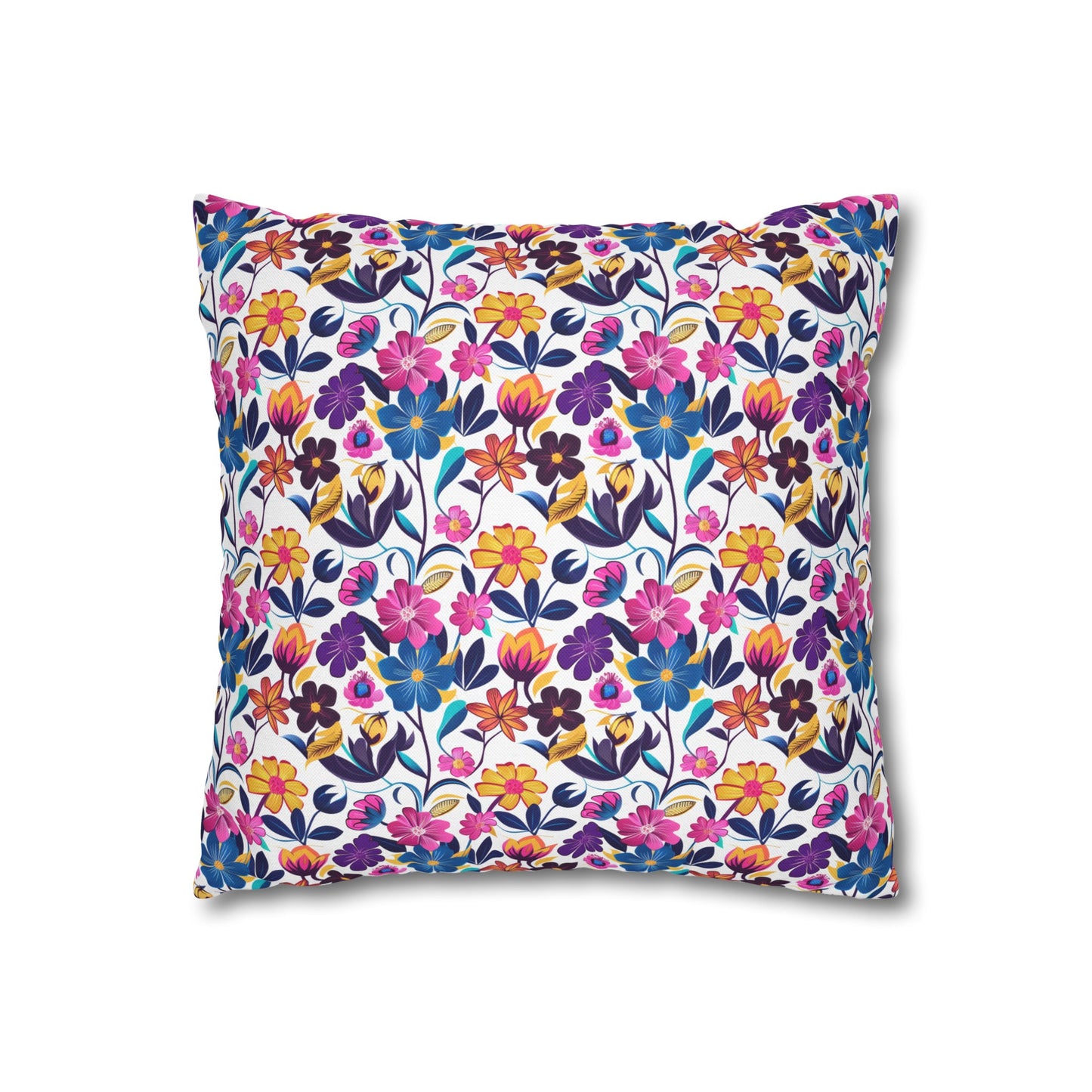 Floral Fiesta Vibrant Multicolor Flower Pattern Spun Polyester Square Pillowcase 4 Sizes