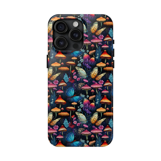 Mystical Butterflies and Mushroom Nighttime Garden Iphone Tough Phone Case